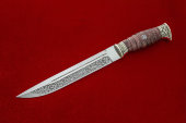 Das Messer Plastunski (der Stahl h12mf, das Casting-Melchior,das Tiefe ätzen, die stabilisierte karelische Birke)