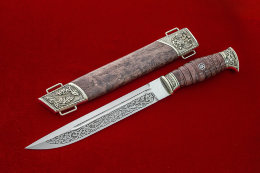 Knife Bellies (steel kh12mf,casting is Nickel silver,deep etching,stabilized Karelian birch)