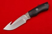 Нож Скиннер с крюком изготовлен из высококачественной стали 95Х18, мельхиор, чёрный граб