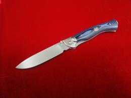 Нож складной "Лемакс-2" (цвет синий+черный) сталь S390, корпус  нержавейка, плашки G10 ручная работа