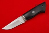 Нож Засапожный малый изготовлен из высококачественной стали 95Х18, литье мельхиор, чёрный граб