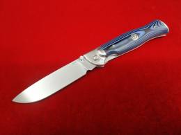 Нож складной "Лемакс" (цвет синий+черный) сталь S390, корпус  нержавейка, плашки G10, ручная работа
