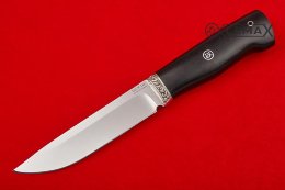 Нож Урал из 95Х18 кованная, литье мельхиор, чёрный граб  
