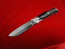 Нож складной "Лемакс" (черный), Ламинированная Дамасская сталь, корпус  нержавейка, плашки G10, ручная работа