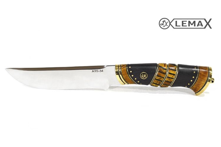 Нож Тайга (ATS-34, стабилизированная карельская берёза, чёрный граб)