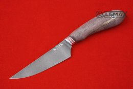 Нож Кухонный малый из Булатной стали, стабилизированная карельская берёза темно-коричневого цвета