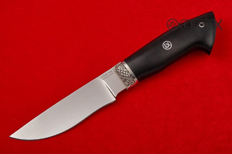 Нож Тундра из 95Х18, литье мельхиор, чёрный граб