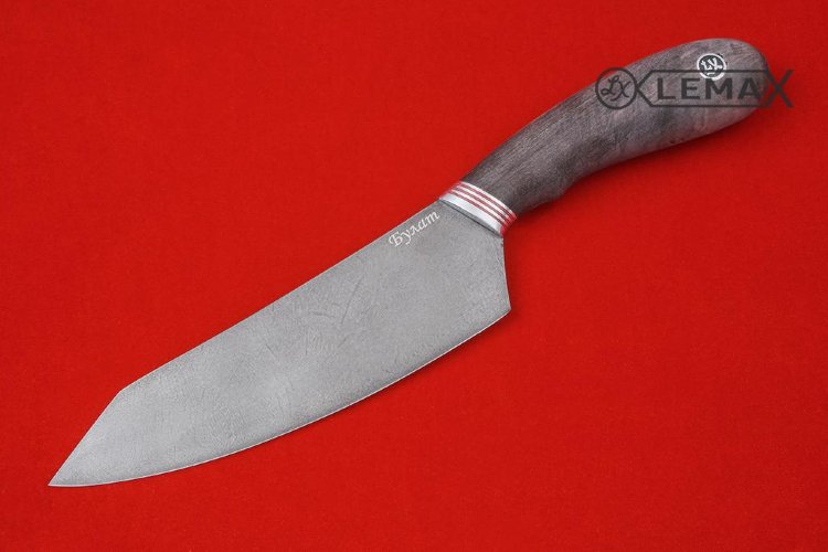 Нож Кухонный средний из Булатной стали, стабилизированная карельская берёза темно-коричневого цвета