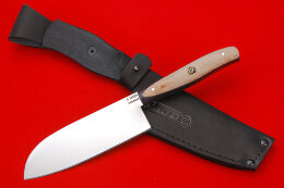 Нож шеф 2 из Х12МФ, карельская береза, цельнометаллический, фибра.