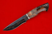 Нож Тундра вороненный ламинированный дамаск, мельхиор, рукоять стабилизированная карельская береза, акрил.