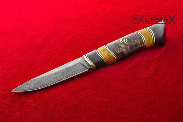 Нож Засапожный - 2 (Булат, стабилизированная карельская берёза, черный граб)