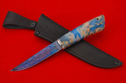 Нож Финский (синий ламинат, мельхиор, березовый кап-контурные карты) 