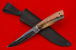 Нож Финский вороненный ламинат, мельхиор, композит акрил. 