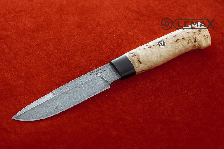 Нож Турист дамаск, карельская берёза.