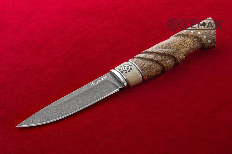 Нож Засапожный - 4 (Булат, стабилизированная карельская берёза, черный граб)