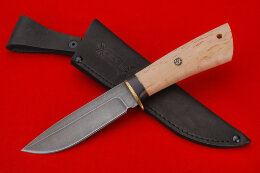 Нож Стрим из дамаска, латунь, карельская береза.