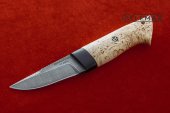 Нож Засапожный малый. Лезвие ножа изготовлено из дамасской стали, что делает его прочным, острым и красивым, карельская берёза.