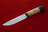 Нож Урал изготовлен из высококачественной стали 95Х18, береста, рукоять чёрный граб