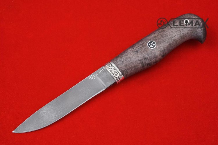 Нож финский 2 из булата, мельхиор, стабилизированная карельская берёза.